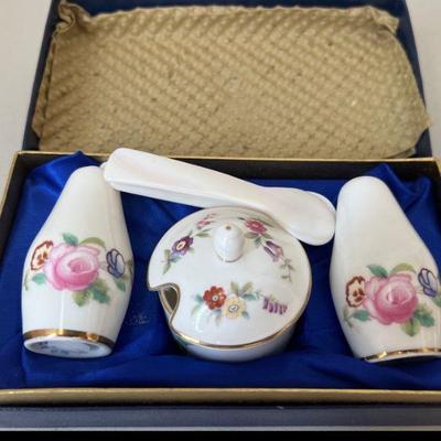 Coalport Junetime - Salt & Pepper Shakers and Notched Mustard Jar