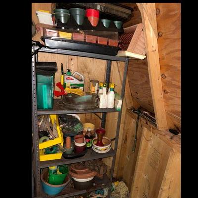Contents of Shelves- Gardening, Planter, and More
