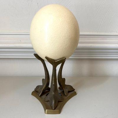 Solid Brass Dolphin Orb Stand With Ceramic Egg