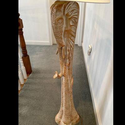 Ceramic Made to Look Like Wood Standing Elephant Floor Lamp