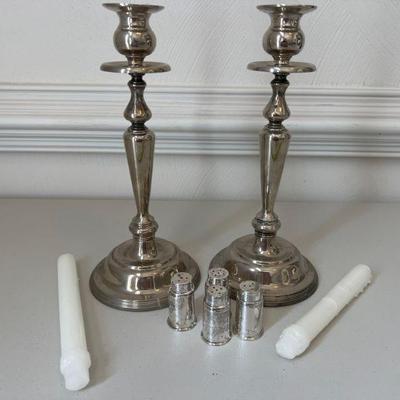 11" Tall Candlesticks & 925 Marked Salt and Pepper Shakers