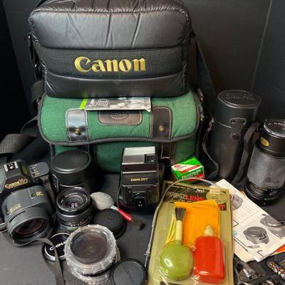 Canon T80 Camera, Chinar Telephoto Lens, (2) Carrying Bags, Accessories and More