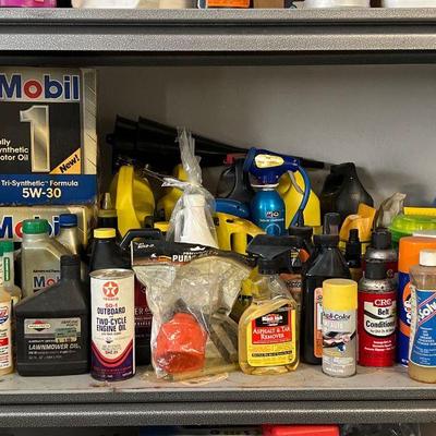 Contents of Shelf - Oil, Car Cleaning Items, and More