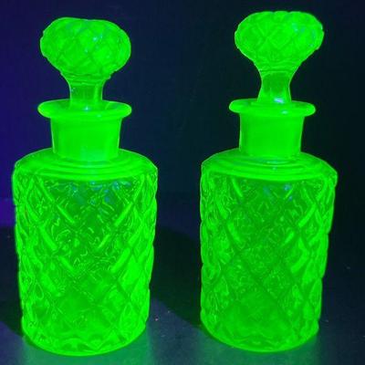 Uranium Glass Perfume Bottles with Stoppers