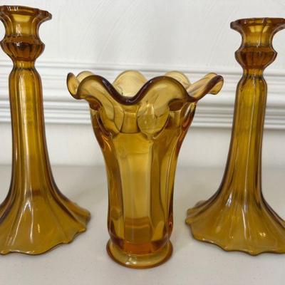 MCM Viking "Epic" Double Swung Vase & (2) Reversible Candlesticks