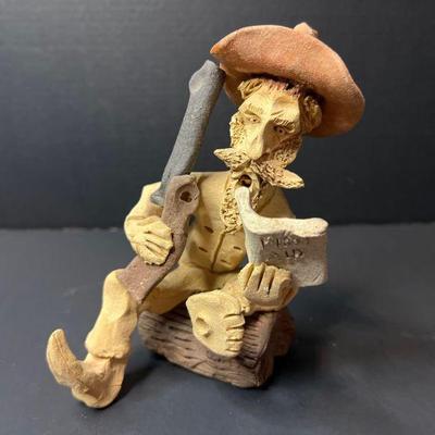 Vintage Tom Schoolcraft Signed Clay Cowboy Sculpture