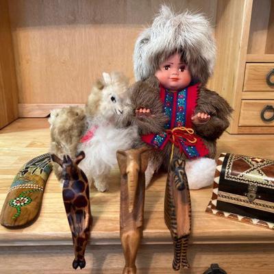 Vintage Russian Fur Doll, Alpaca, Shelf Sitters, Trinket Box 