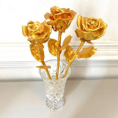 (3) Gold Dipped Roses with Vase