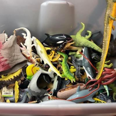 Large Lot of Plastic Creatures includes Tote
