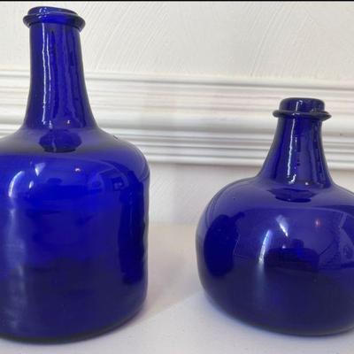 (2) Blue Blown Bottles