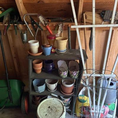Gardeners Lot - Trellis, Pots, Seeder, Garden Tools, Shelf and More