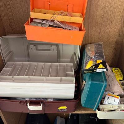 Assorted Tackle Items and Tackle Boxes