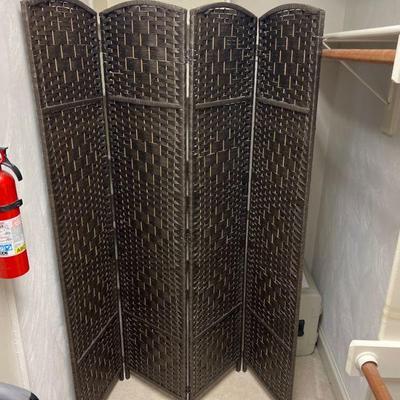 Foldable Brown Wicker 4 Panel Room Divider