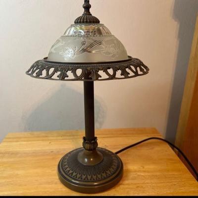 Heavy Art Deco Style Lamp w/ Frosted Floret Dome 17" Tall