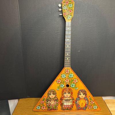 Russian Folk Instrument - Balalalaika w/ Painted Matryoshka & amp; Flowers