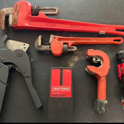 Pipe Wrenches, Pipe Cutters, and Stud Finder