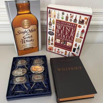 Williams Sonoma Pewter Liquor Tags, Wine & Whiskey Books