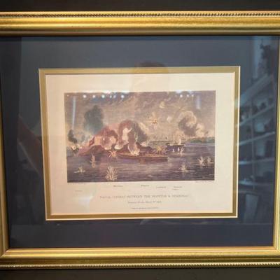 Naval Combat Between Monitor & Merrimac Framed, Matted Print