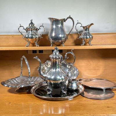 (10PC) SILVERPLATE ITEMS | Including a Redfield and Rice, New York basket, with bell handle plus pieces by reed and Barton, Leonard, and...