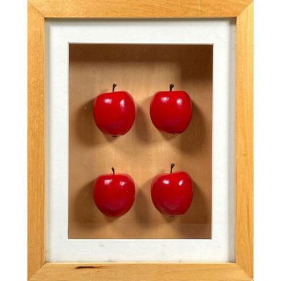 APPLES CARVED DIORAMA | Showing four carved apples in a shadowbox, no apparent maker or signature, nicely carved and painted. - w. 8.75 x...