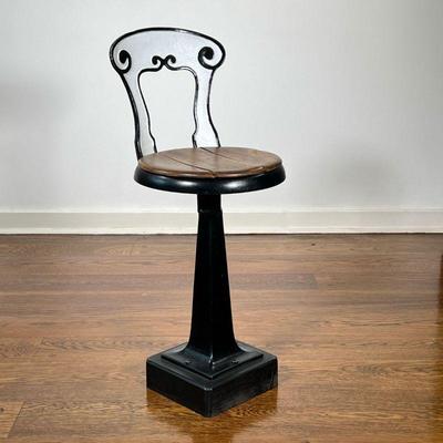CAST IRON PAINTED SWIVEL STOOL | Painted cast iron with a swivel seat; could be a soda fountain chair or payphone seat, very unique...