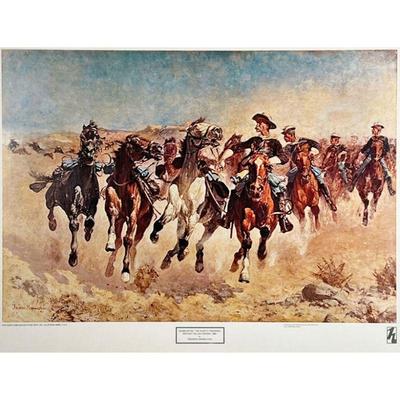 FREDERIC REMINGTON (1861-1909) PRINT | Dismounted: The Fourth Troopers Moving the Led Horses 1890 Print 16.5in x 23.75in. - l. 29.5 x h....