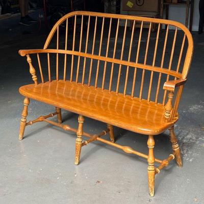 ETHAN ALLEN ROCK MAPLE WINDSOR BENCH | Ethan Allen, spindle back and double-H stretcher. - l. 54 x w. 18 x h. 38 in
