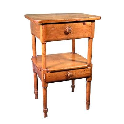 ANTIQUE LIGHT PINE STAND | Single drawer over a medial shelf with drawer. - l. 18 x w. 20 x h. 30 in
