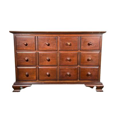 MARBLEHEAD CHERRY WOOD DRESSER | Short Marblehead Cherry wood dresser by Willett with 6 small drawers carved to look like 12 small...