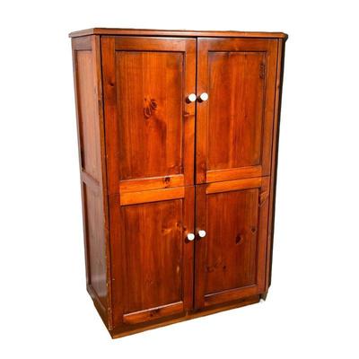 TALL 4-DOOR CABINET | Tall cabinet including 3 large shelves on top, 2 half shelves below with large square storage areas on bottom. - l....