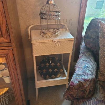 Vintage wicker sewing basket stand