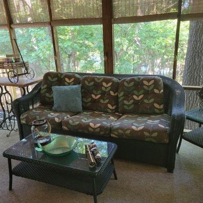 Wicker sofa and coffee table