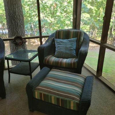 Wicker chair and ottoman