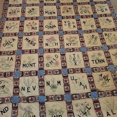 86" x 63" Hand sewn US states quilt