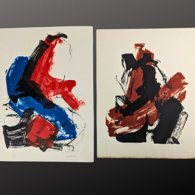 Gail Marcelius de Marcken: Two Color Abstracts Nude Abstract Litho- graphs, One LE Signed