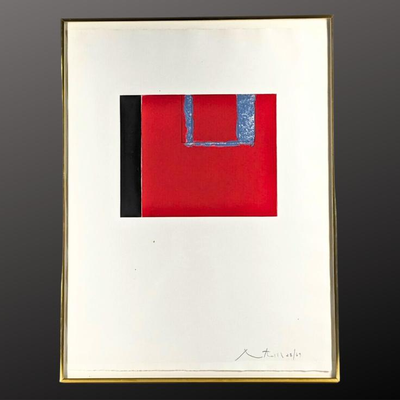 Robert Motherwell: LE Signed, Framed Aquatint/Etching #28/69 in Black, Red, Blue