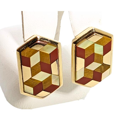 Rare Victor Vasarely Op Art LE 14K Gold Earrings for CFA, with Box