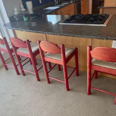 Four wicker seat barstools 