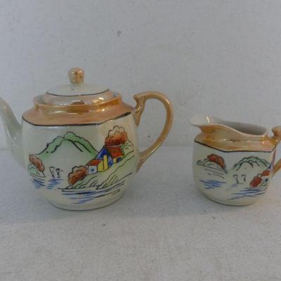 Vintage Hand Painted Lusterware Teapot & Creamer