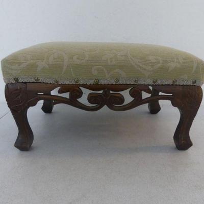 Vintage Carved Wood/Upholstered Ottoman/Foot Stool 