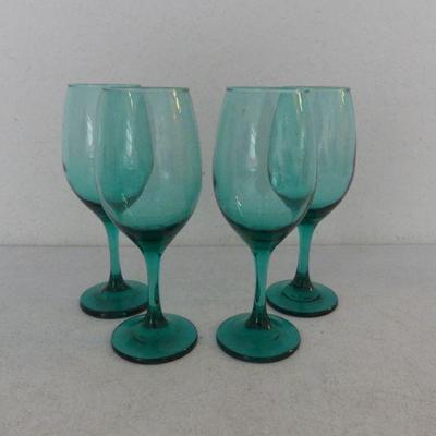 Set of 4 Emerald Green Wine Glasses