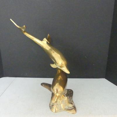 Large Double Dolphin Brass Sculpture