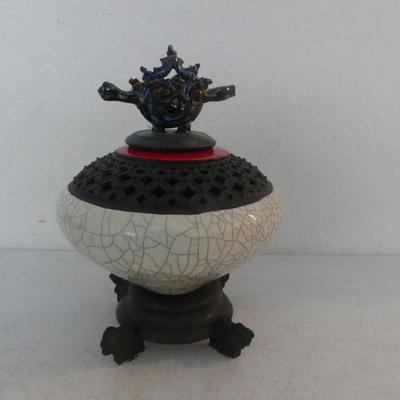 Vintage Oriental Incense Burner on Stand with Lusterware Handle