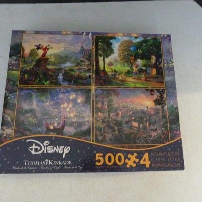 Disney Thomas Kinkade 4 Puzzles in  On Box - 500 Pieces Each - NIB