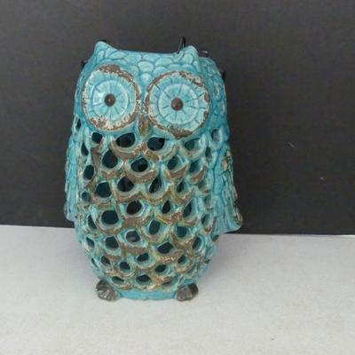 Extra Large Ceramic Owl Candle/Tea Light Holder - Blue