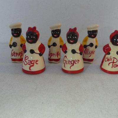 Vintage Black Americana 6-Piece Ceramic Spice Jar Set