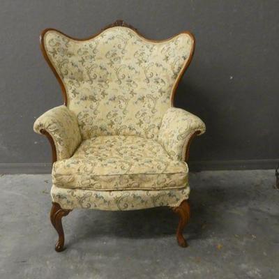 Vintage Wing Back Chair with Gimp Trim
