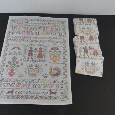 Set of 4 Trio Lino Kitchen Towels - Cross Stitch Sampler
