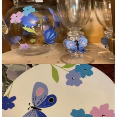 Festive poolside Butterfly plates, pitcher and goblets