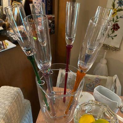 Long stem footless Celebratory Champagne Flutes with vase